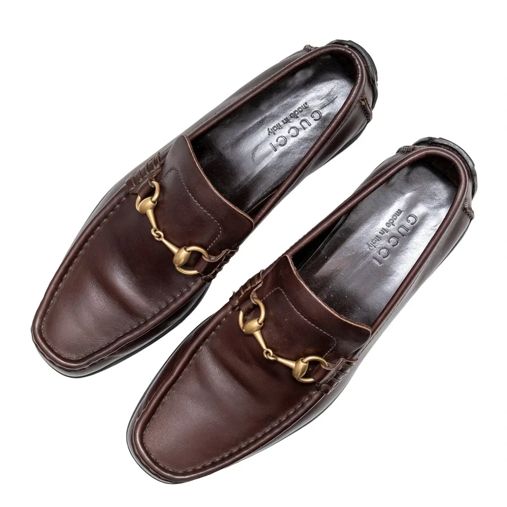 Gucci Horsebit Driving Loafers Brown Leather Moccasins Men's UK 8.5 US 9.5